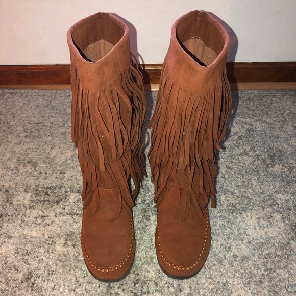 Olive Street Shoes - Olive Street Clare Fringe Mid Calf Brown Boots